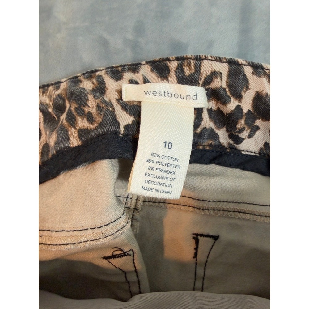Westbound Womens Leopard Print Cropped Pants Brown Tan Animal Print Size 10 - Picture 2 of 3